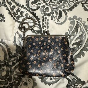 Small Floral Kiss-Lock Coin Purse - Black with Pink Flowers